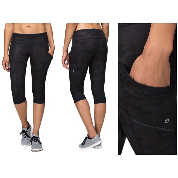 lululemon athletica Pants - Lululemon Run For Fun Crop Size 4 Luxtreme Savasana Camo Black Run Gym Workout